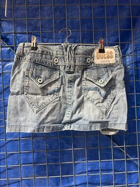 GUESS Light Blue Denim Mini Skirt with Flap Pockets